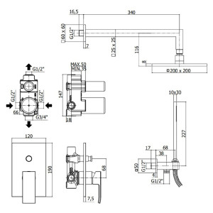 Kit doccia con miscelatore meccanico, soffione e set doccetta Level cr 2
