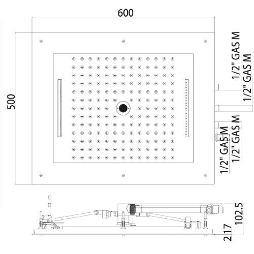 Soffione doccia 4 getti con cornice a led rgb 60x50 cm Frame/4 cromo -