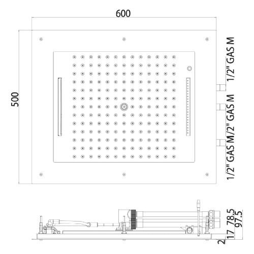 Soffione doccia 3 getti con cornice a led rgb 60x50 cm Frame/3 cromo -
