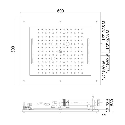 Soffione doccia 4 getti con getto nebulizzato 60x50 cm Frame/4 cromo -