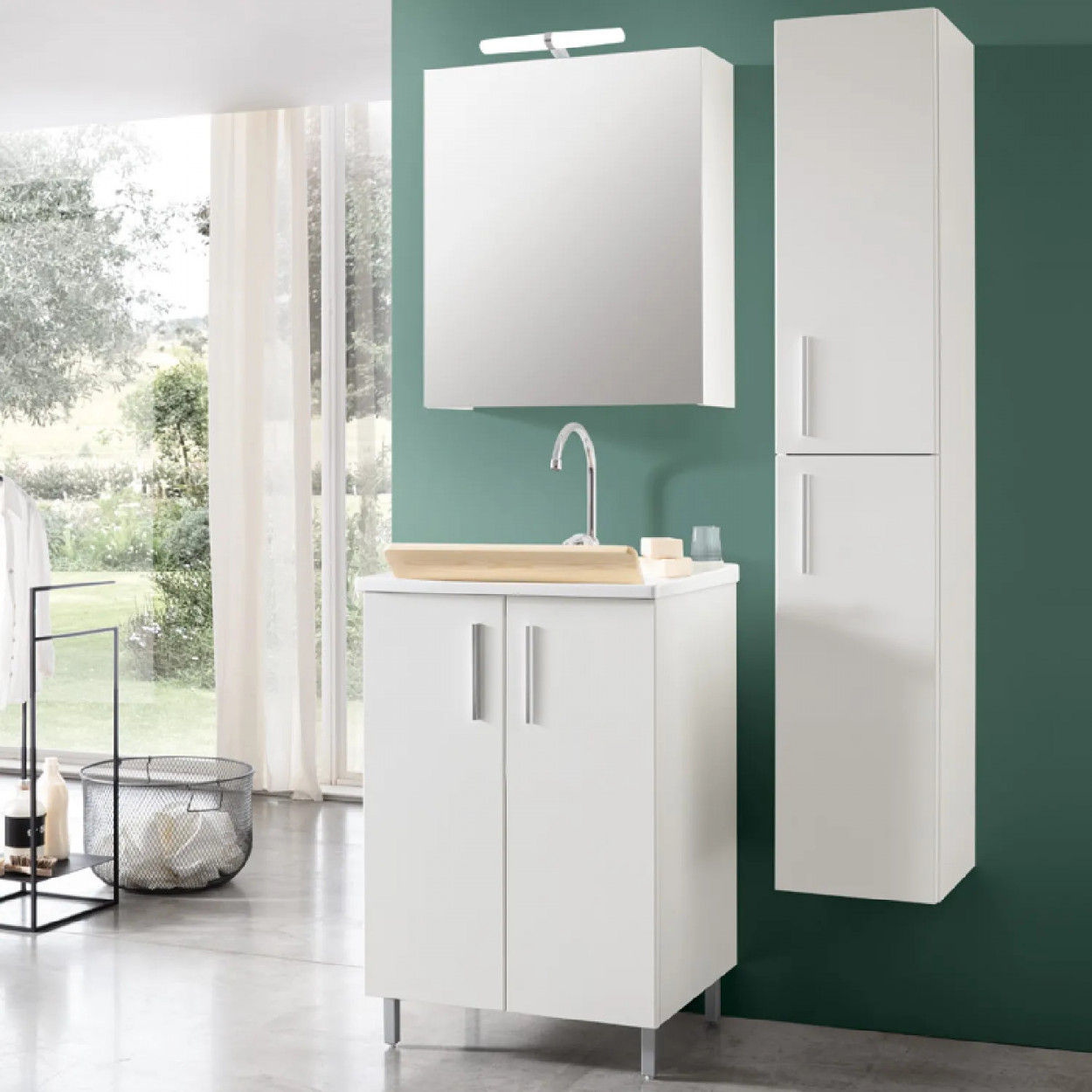 Mobile con lavatoio in ceramica Lido 76x51 melaminico bianco - Geromin