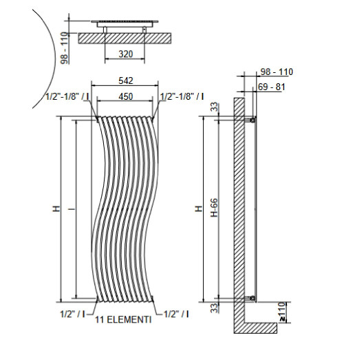 Radiatore verticale Lola h1516x450 mm inox lucido - Cordivari