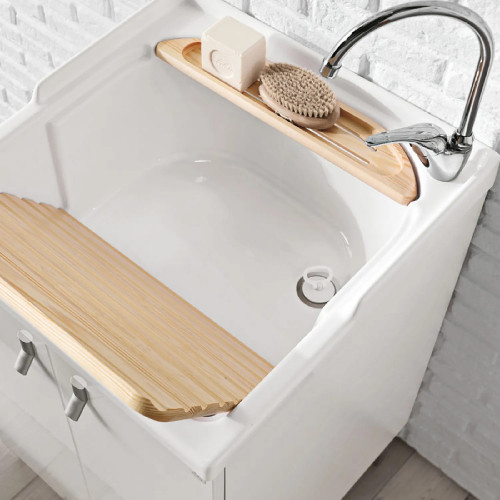 Mobile a terra con lavatoio e asse in legno Smart 75x50 cm melaminico