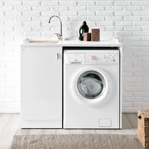 Mobile con lavatoio e vano lavatrice dx Smart 110x60 cm melaminico bia