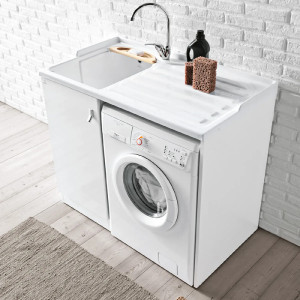 Mobile con lavatoio e vano lavatrice dx Smart 110x60 cm melaminico bia 2
