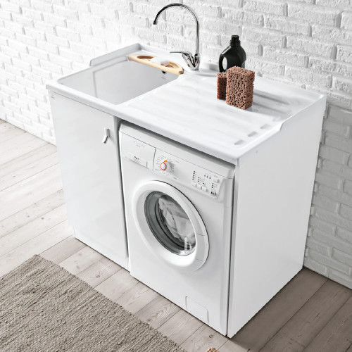 Mobile con lavatoio e vano lavatrice dx Smart 110x60 cm melaminico bia