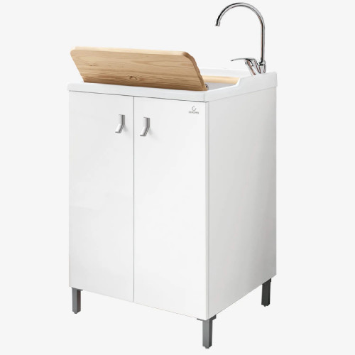 Mobile con lavatoio e asse in legno Smart 78x60 cm melaminico bianco -