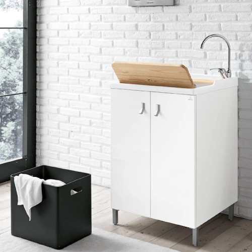 Mobile con lavatoio e asse in legno Smart 78x60 cm melaminico bianco -