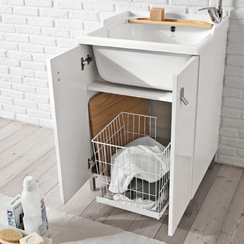 Mobile con lavatoio e asse in legno Smart 78x60 cm melaminico bianco -