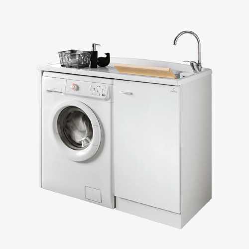 Mobile con lavatoio e vano lavatrice sx Prima 110x60 cm melaminico bia