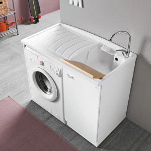Mobile con lavatoio e vano lavatrice sx Prima 110x60 cm melaminico bia 2