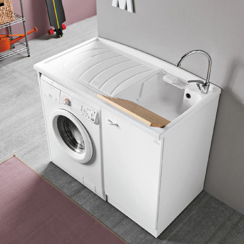 Mobile con lavatoio e vano lavatrice sx Prima 110x60 cm melaminico bia