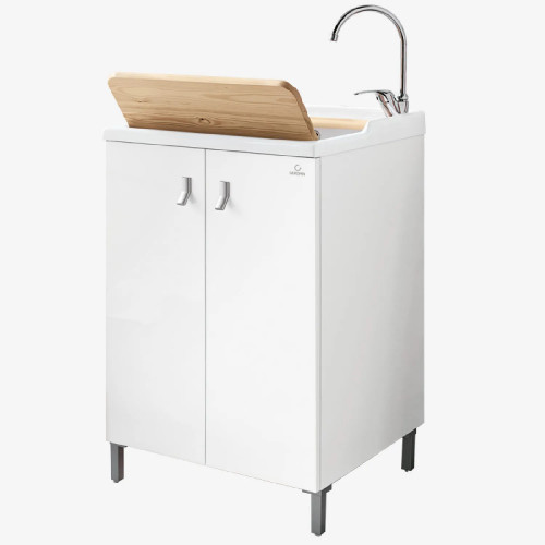 Mobile con lavatoio e asse in legno Smart 60x60 cm melaminico bianco -