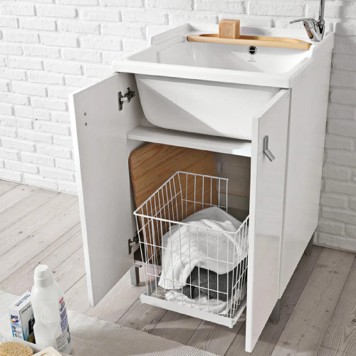 Mobile con lavatoio e asse in legno Smart 60x50 cm melaminico bianco –