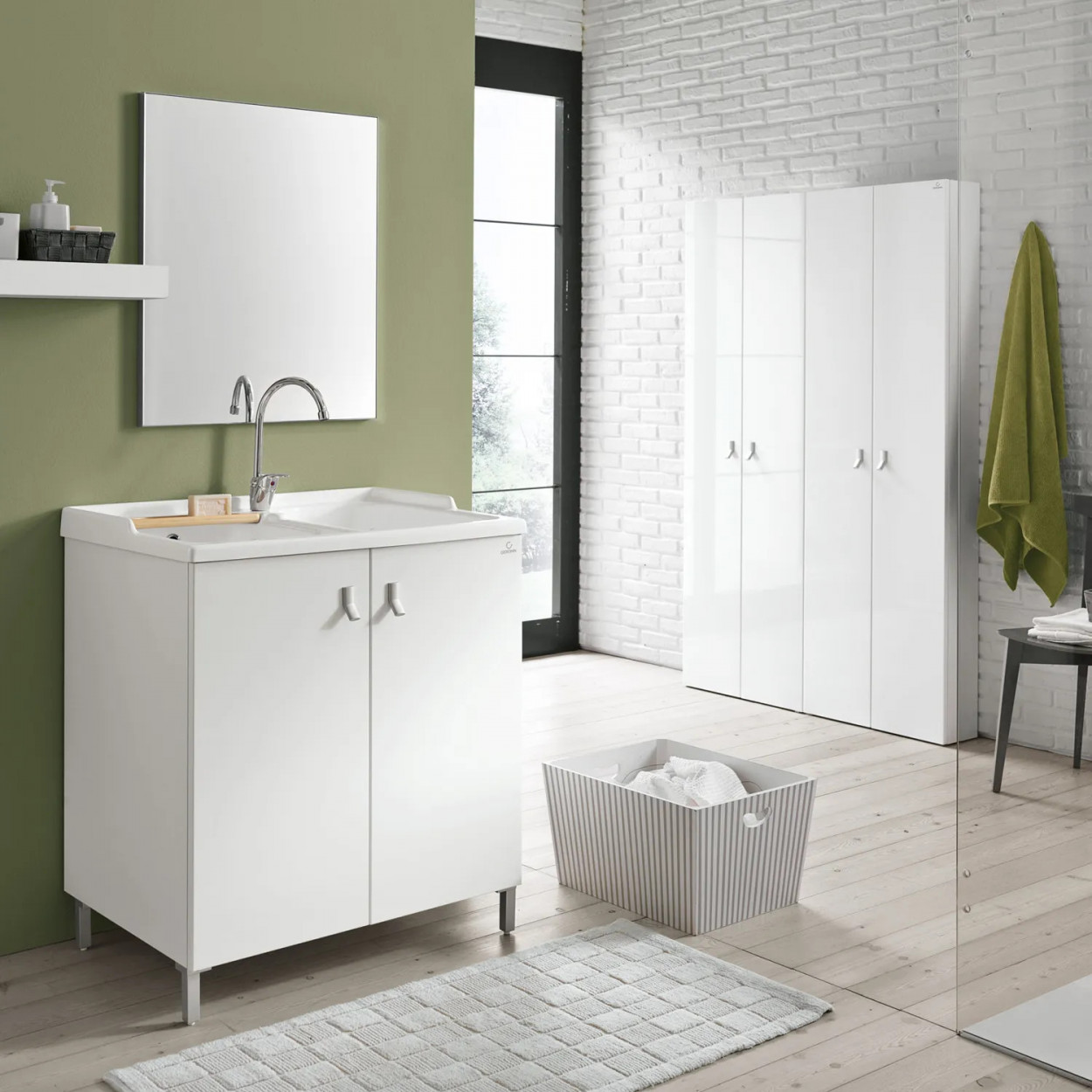 Mobile lavatoio con due vasche Smart 78x60 cm melaminico bianco - Gero