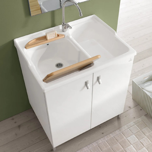 Mobile con lavatoio due vasche Smart 78x60 cm senza cesto melaminico b