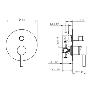 Miscelatore per vasca/doccia ad incasso con deviatore 2 uscite Bambù c 2