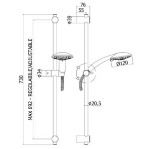 Asta saliscendi 73 cm con flessibile in argento Prestige cromo - Paffo 2