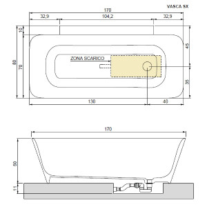 Vasca da bagno centro stanza sx Calle 170X80 cm tecnotek bianco – Hafr 2