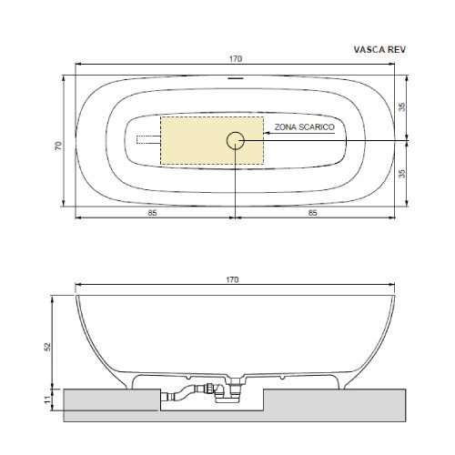 Vasca da bagno ovale centro stanza Move 170X70 cm tecnotek bianco – Ha