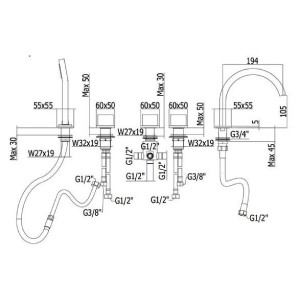 Rubinetto per bordo vasca con bocca a cascata 5 fori Level cromo - Paf 2
