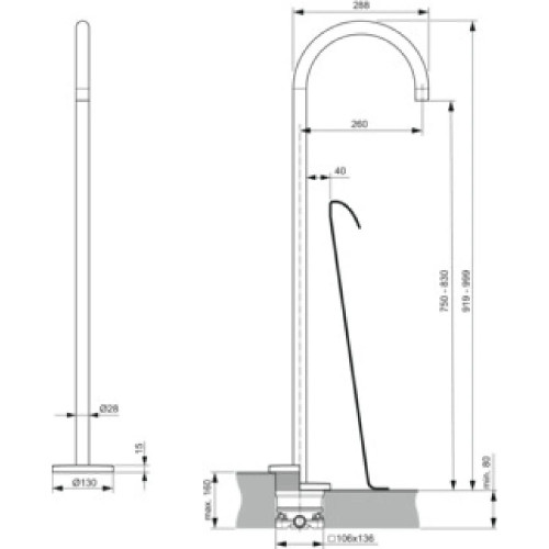 Bocca di erogazione vasca centro stanza Joy cromo | Ideal Standard