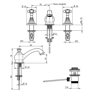 Rubinetto per lavabo 3 fori Edward cromo - Bellosta 2