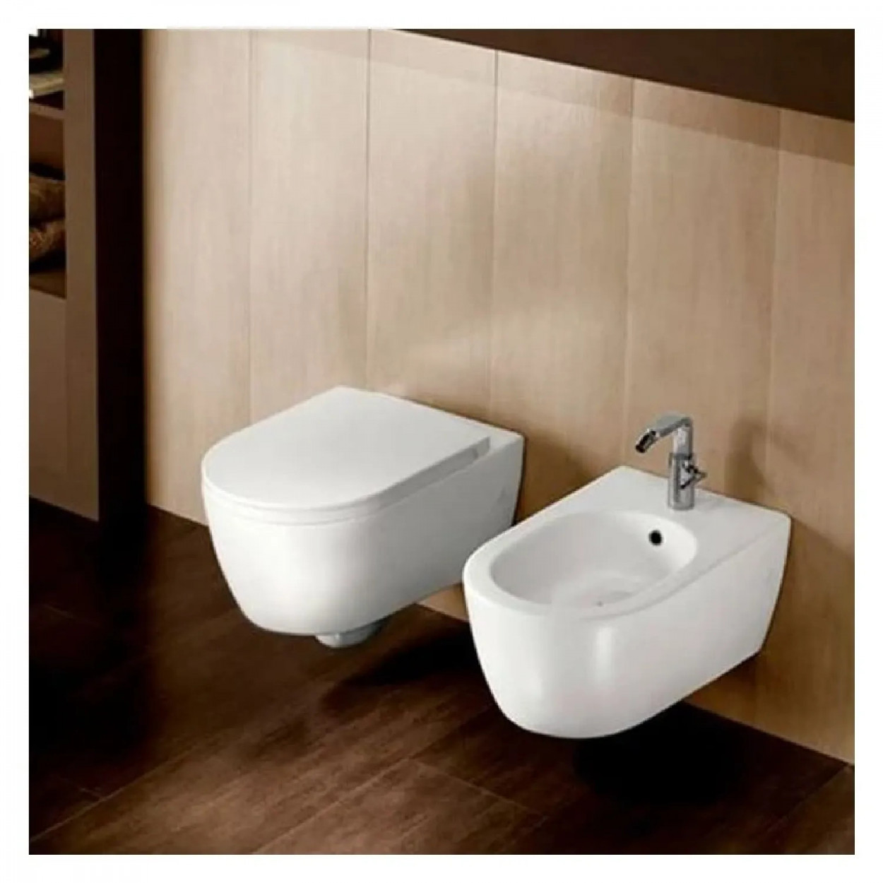 Coppia di sanitari sospesi filo muro serie Fusion bianco lucido – Hatr