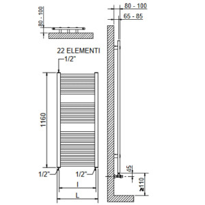 Scaldasalviette verticale Lisa25 1160x500 mm bianco - Cordivari 2