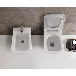 Coppia di sanitari sospesi Stone in ceramica 52x36 cm bianco lucido