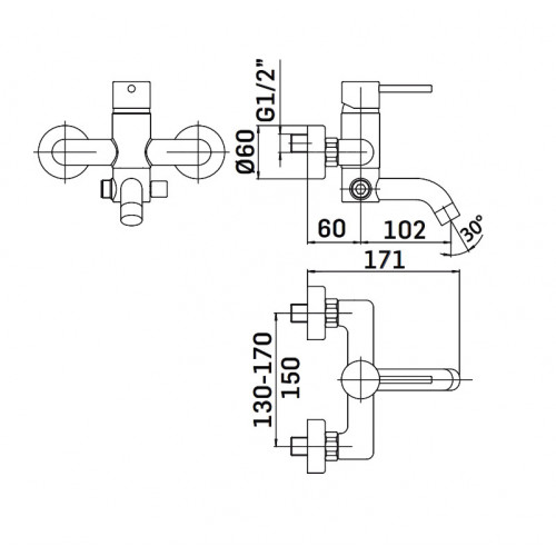Rubinetto monocomando vasca esterno con deviatore doccetta Pico Cromo