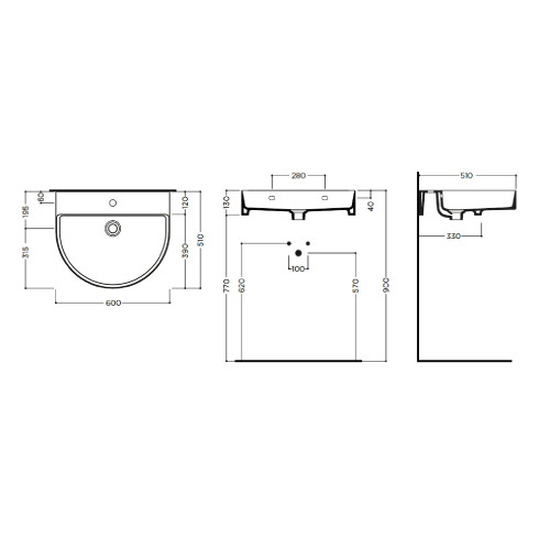 Lavabo appoggio/sospeso Arko 60x51x12 cm bianco lucido - Hafro