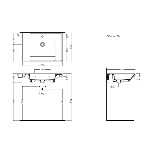 Lavabo consolle Vera 72x51x11 cm bianco lucido - Hafro