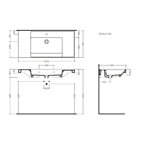 Lavabo consolle Vera 107x51x11h cm bianco lucido - Hafro