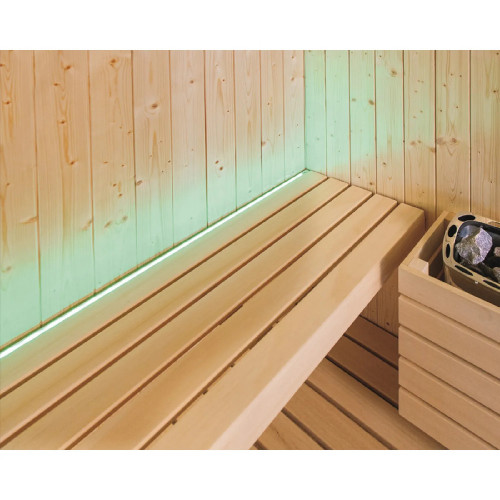 Sauna Kyra 156x120x204h cm versione sinistra in abete snodato –Saunavi