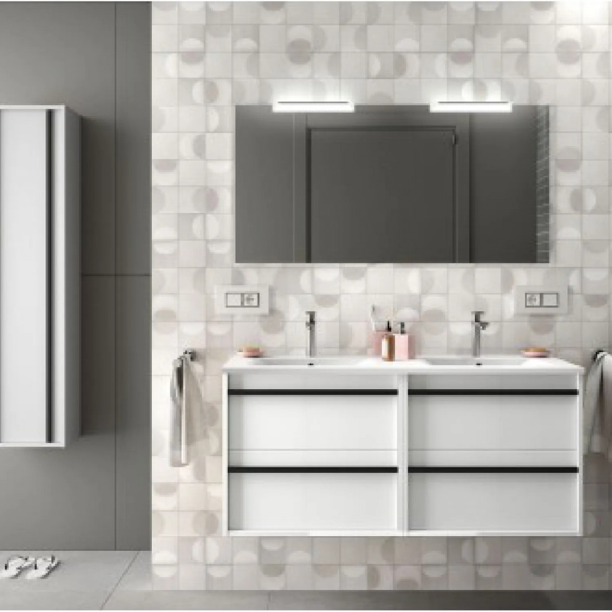 Mobile bagno sospeso 120 cm in legno bianco opaco con lavabo a incasso