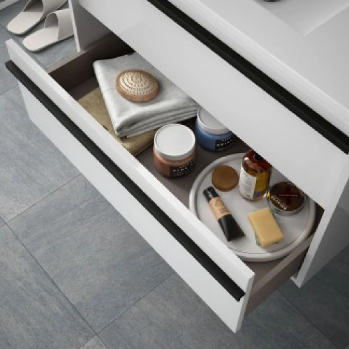 Mobile bagno sospeso 120 cm in legno bianco opaco con lavabo a incasso