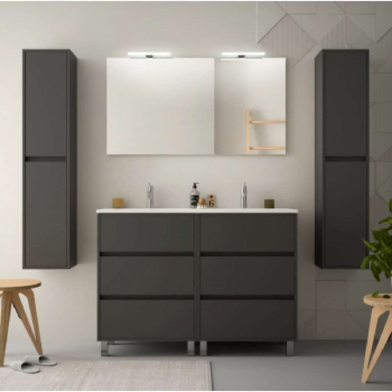 Mobile bagno a terra 120 cm in legno grigio opaco con lavabo - Armoni