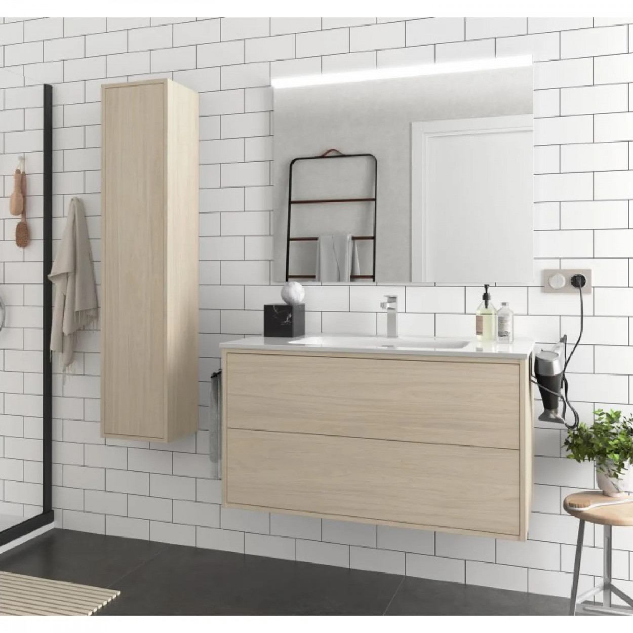 Mobile bagno sospeso 100 cm in legno nordick con lavabo - Ophelia