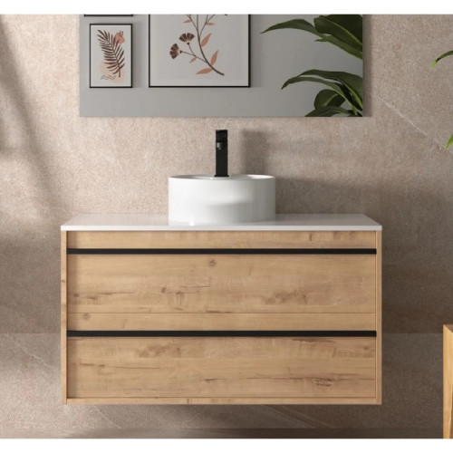 Mobile bagno sospeso 100 cm in legno rovere ostippo con lavabo - Ateli