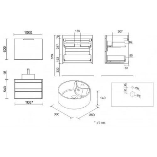 Mobile bagno sospeso 100 cm in legno rovere ostippo con lavabo - Ateli