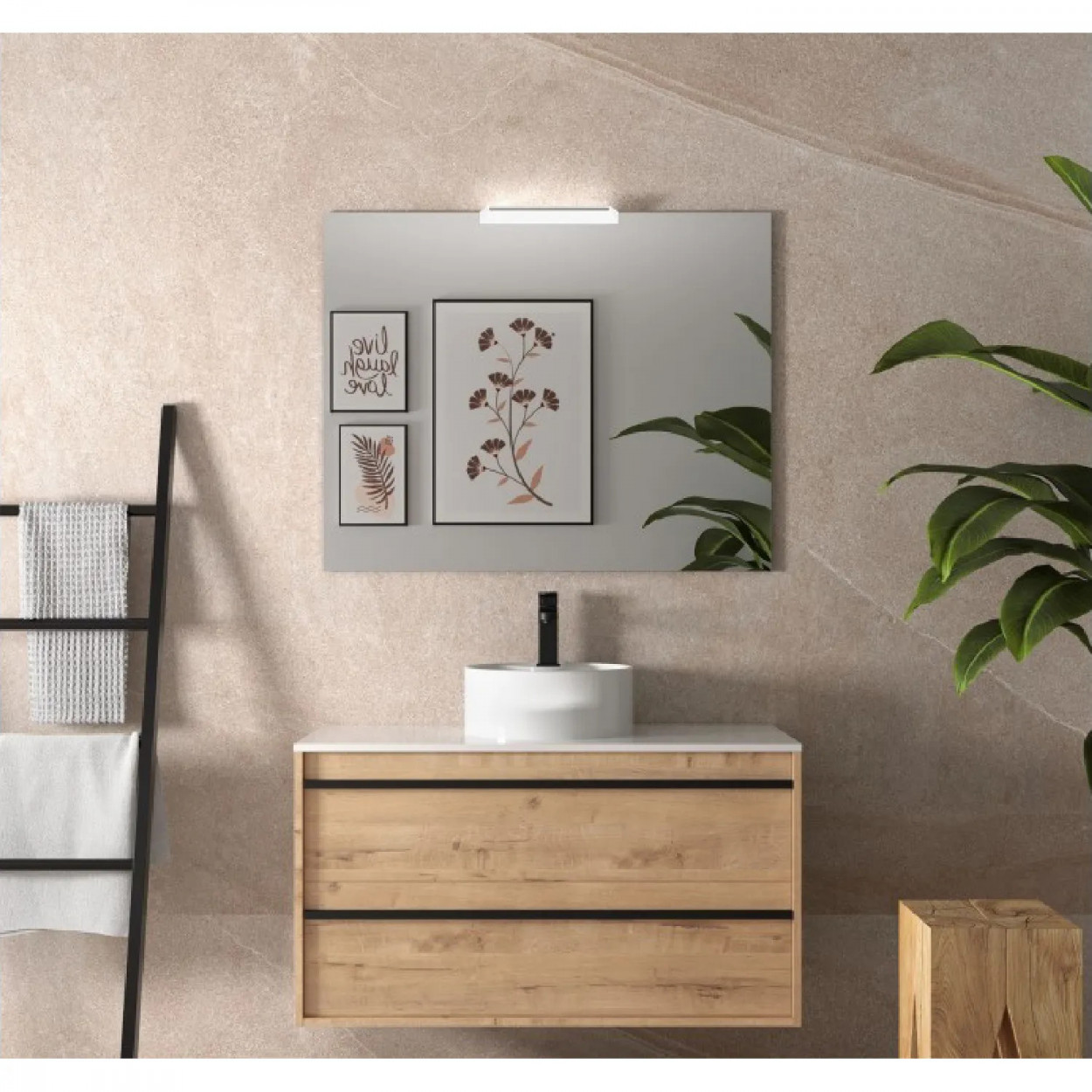 Mobile bagno sospeso 100 cm in legno rovere ostippo con lavabo - Ateli