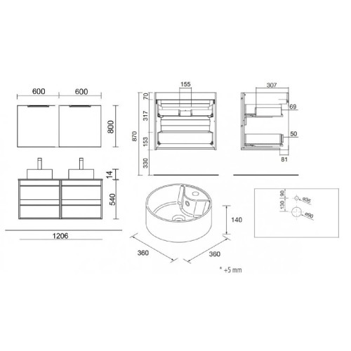 Mobile bagno sospeso 120 cm in legno rovere eternity con lavabo - Atel