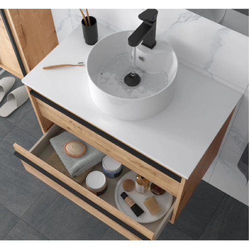 Mobile bagno sospeso 60 cm in legno rovere ostippo con lavabo - Atelie