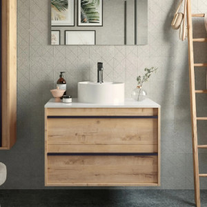 Mobile bagno sospeso 80 cm in legno rovere ostippo con lavabo - Atelie 2
