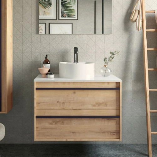 Mobile bagno sospeso 80 cm in legno rovere ostippo con lavabo - Atelie
