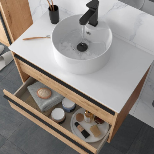 Mobile bagno sospeso 80 cm in legno rovere ostippo con lavabo - Atelie