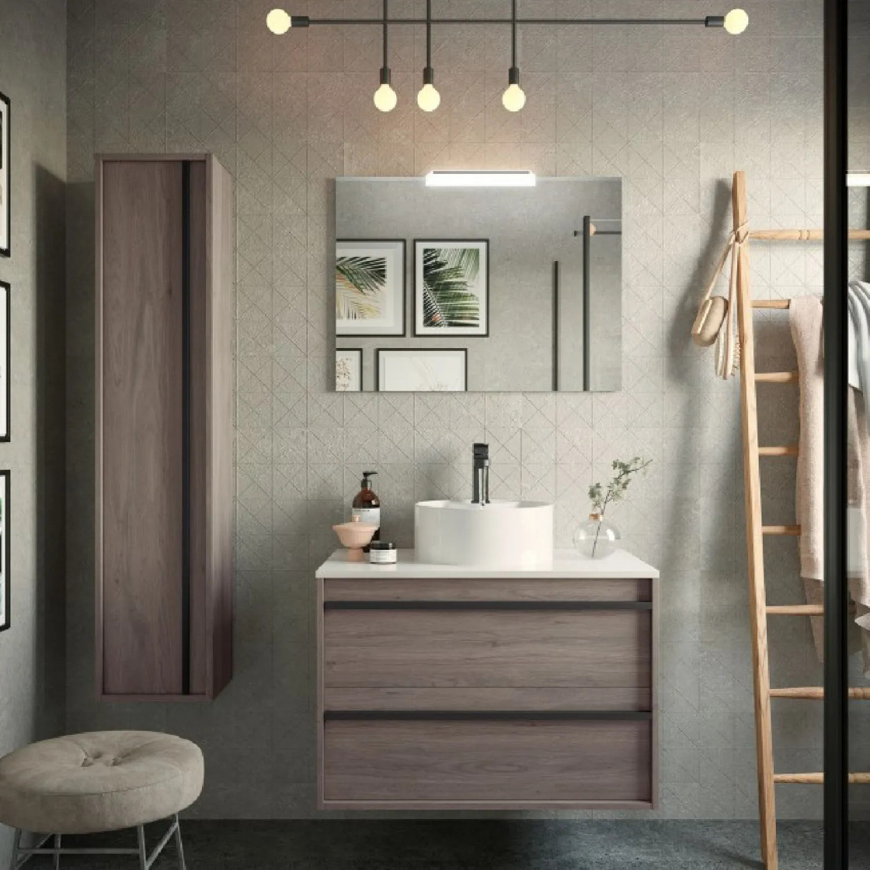 Mobile bagno sospeso 80 cm in legno rovere eternity con lavabo - Ateli