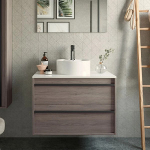 Mobile bagno sospeso 80 cm in legno rovere eternity con lavabo - Ateli 2