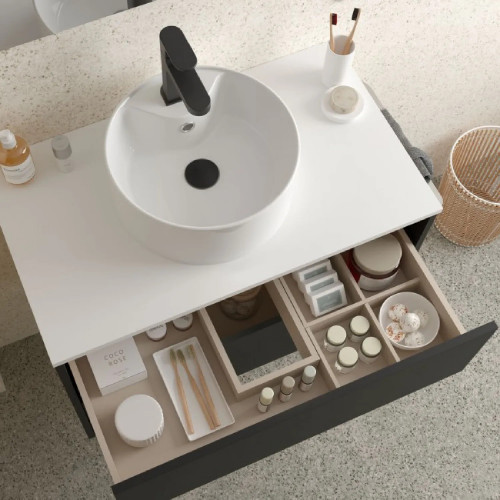 Mobile bagno sospeso 100 cm in legno nero opaco con lavabo - Atelier